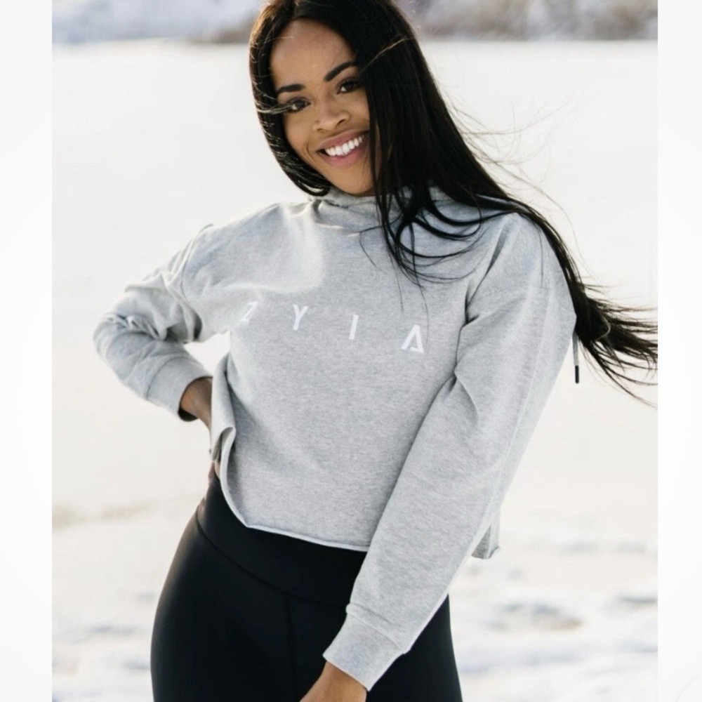 Zyia gray Raw edge crop hoodie swearshirt hoodie.